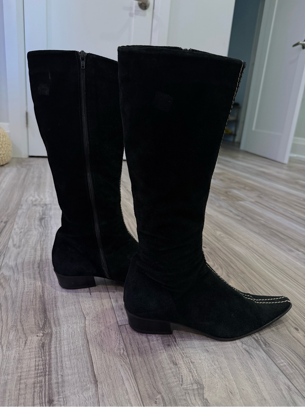 Black Suede Knee-High Women's Boots